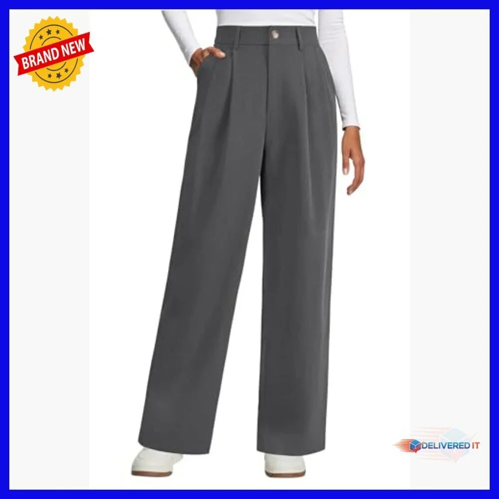 Lightweight Wool Blend Straight Leg Pants Elastic Waist Business Casual